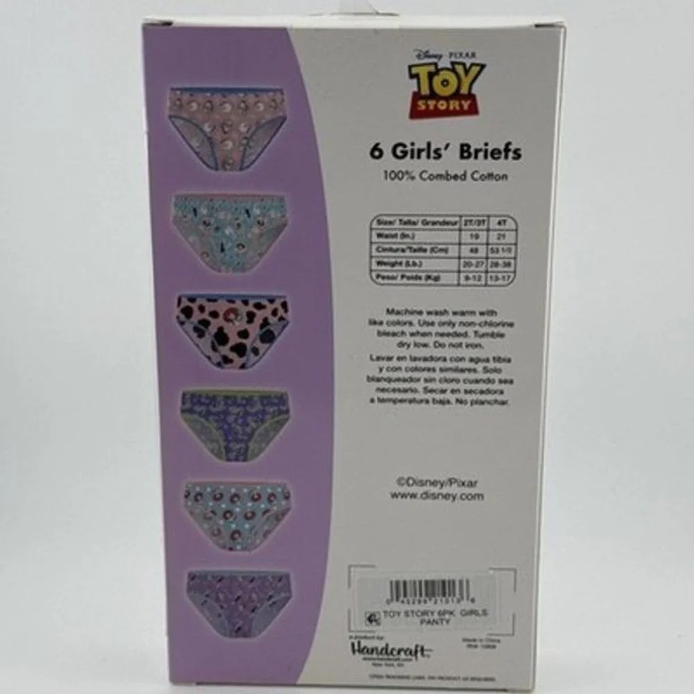 Girls Toy Story Underwear 6-Pack Toddler 2T-3T Briefs 100% Cotton Handcraft